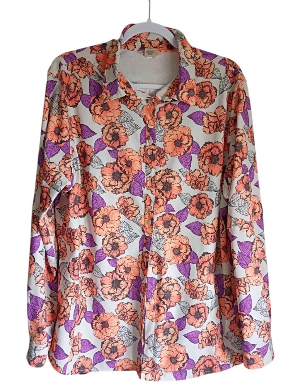Duluth Trading Sidewinder Gardening Shirt Top Floral XXL UPF 30 Sun Collar